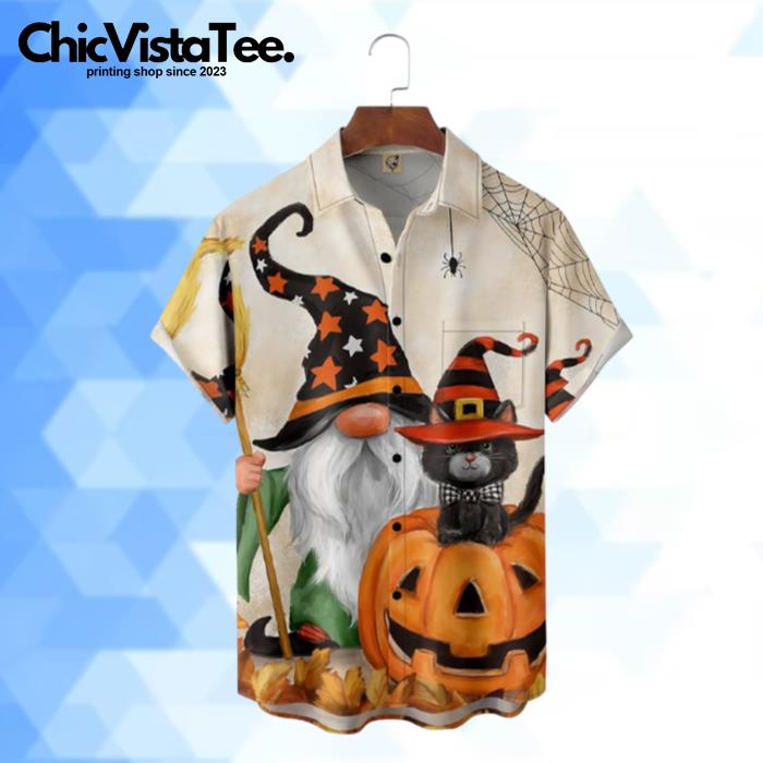 Halloween Gnomes And Cat Hawaiian Shirt