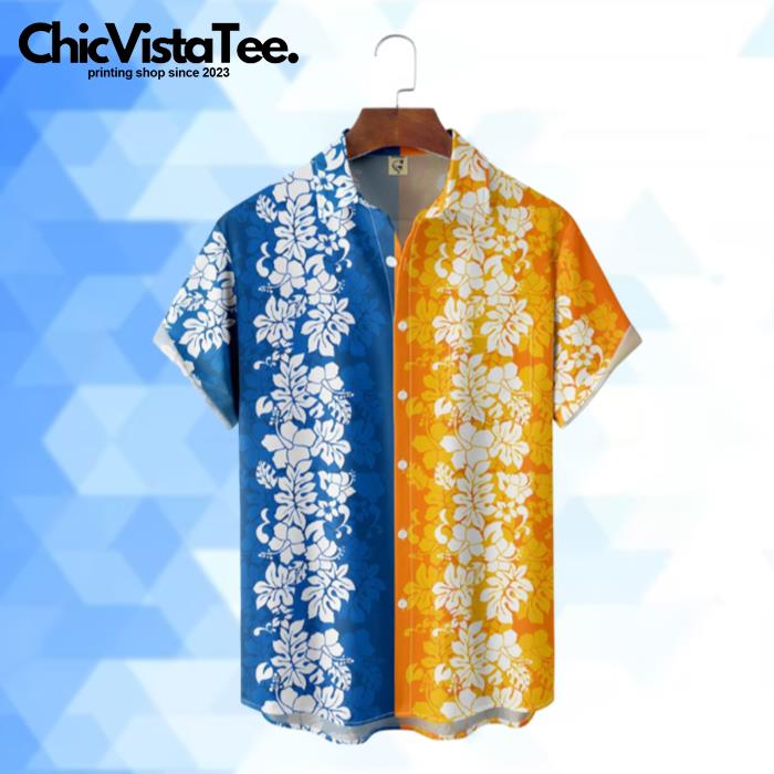 Hibiscus Pattern Orange And Blue Hawaiian Shirt