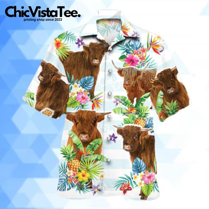 Highland Cattle Tropical Flowern Hawaiian Shirt