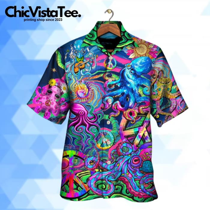 Hippie Funny Octopus Colorful Tie Dye Style Hawaiian Shirt
