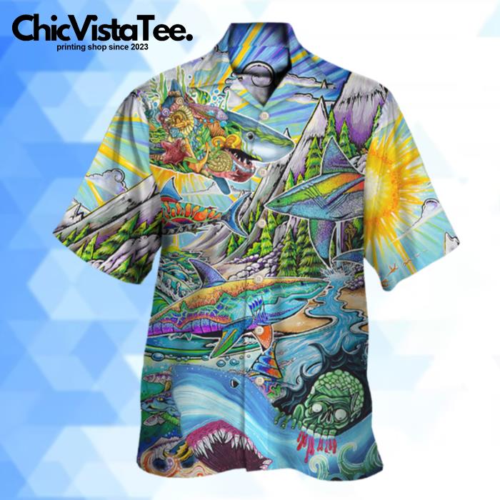 Hippie Shark Colorful Art Peace Hawaiian Shirt