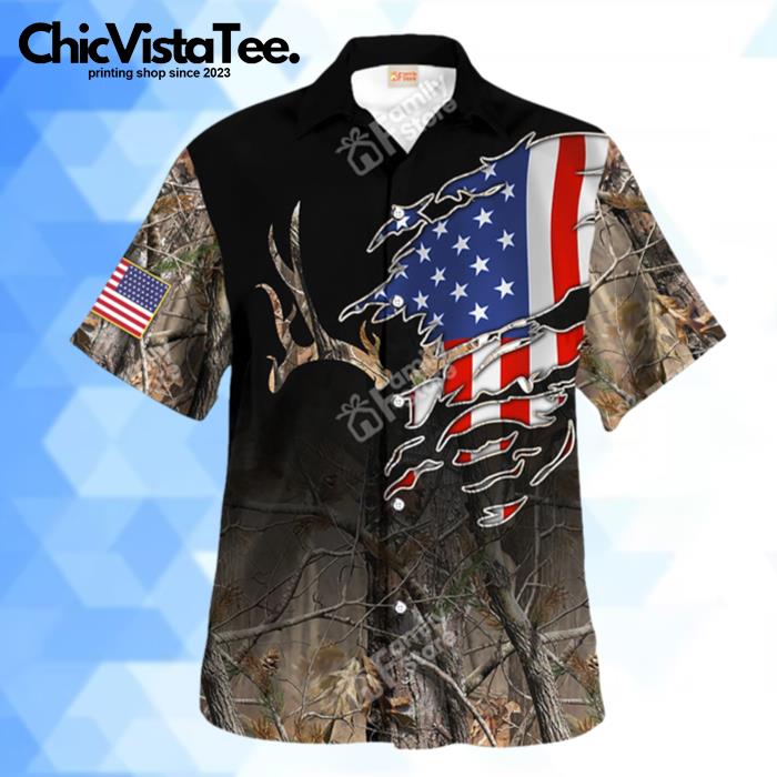 Hunting Dry Forest And Us Flag Hawaiian Shirt