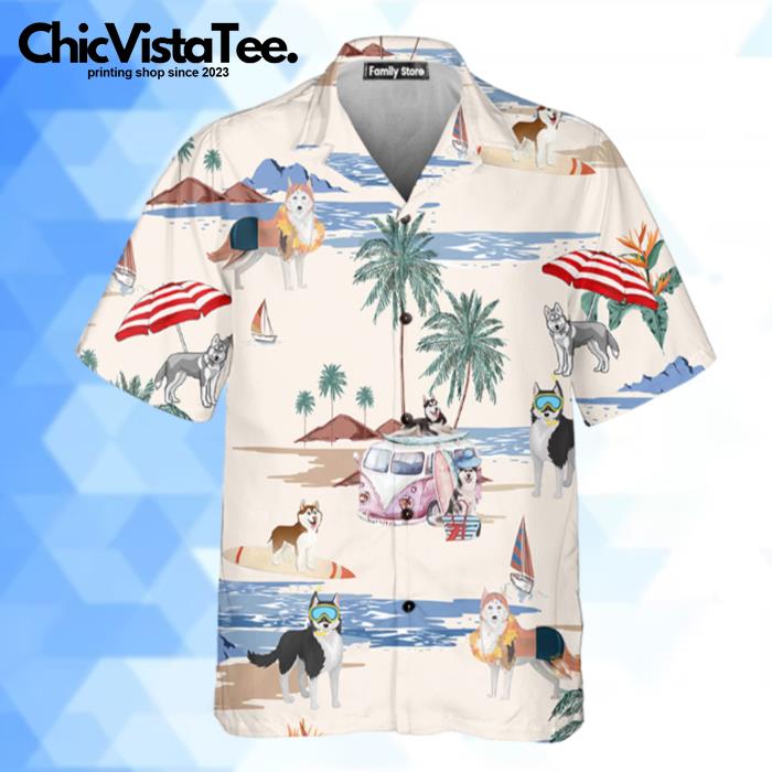 Husky Summer Beachn Hawaiian Shirt