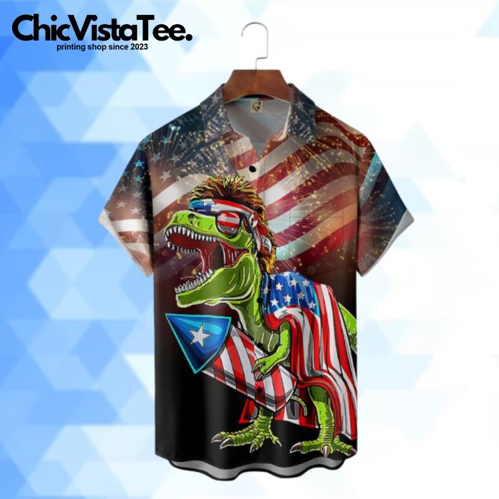 Independence Day Flag Dinosaur Hawaiian Shirt