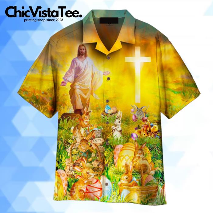 Jesus Christ With Easter Bunny Hawaiian Shirt