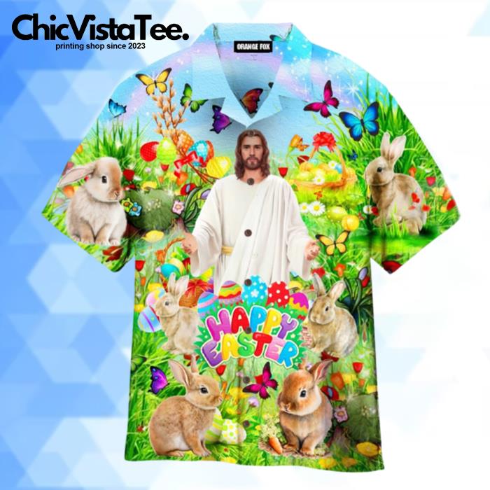 Jesus Happy Easter Rabbit Chilling In The Flower Hawaiian Shirt