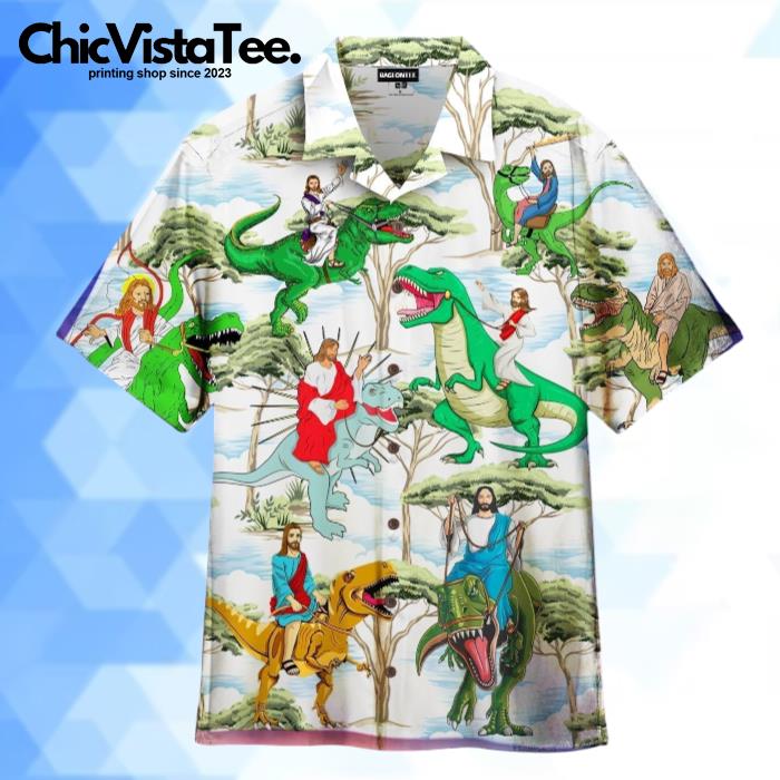 Jesus Ride A Dinosaur Hawaiian Shirt