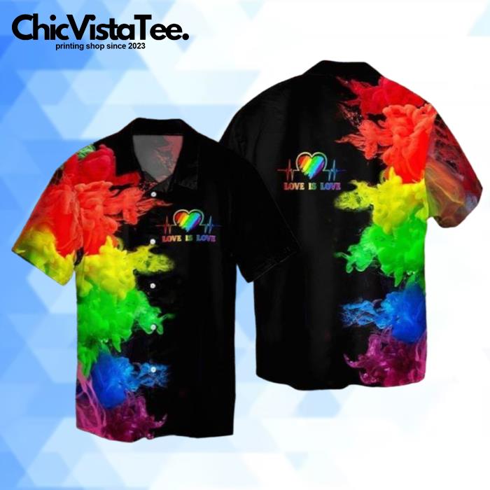 LGBT Love Is Love Heartbeat Rainbow Smoke Hawaiian Shirt