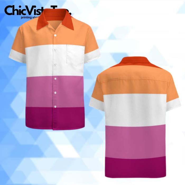 Lesbian Pride Flag Lgbtq Vintage Mens Button Down Plus Size Hawaiian Shirt