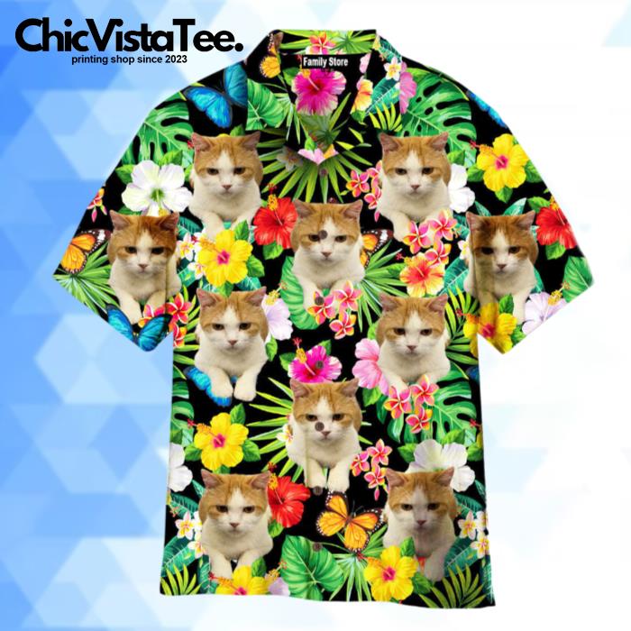 Lovely Cat Sitting On Flower Tropical Custom Hawaiian Shirt