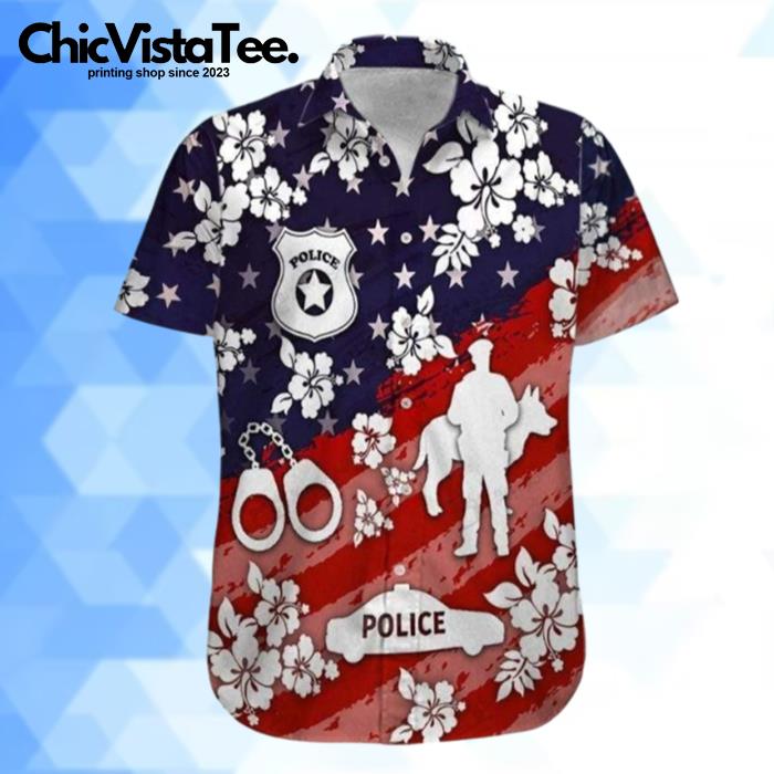 Made In Police Navy And Red Hawaiian Shirt