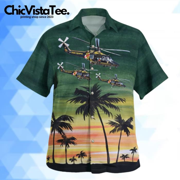 Maryland State Police Trooper 3 Helicopter Hawaiian Shirt