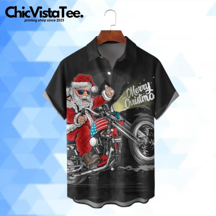 Merry Christmas Santa Rides Motorbike Hawaiian Shirt