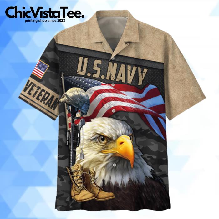 Navy Eagle With Gun And Hat And Army Boots Veteran U.S Navy Hawaiian Shirt