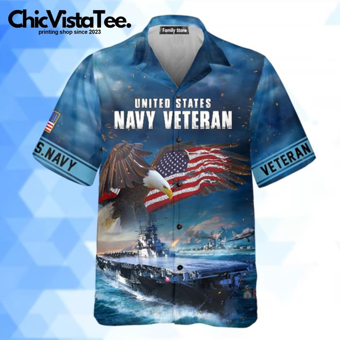 Navy United States Navy Veteran Eagles And Ships U.S Navy Hawaiian Shirt