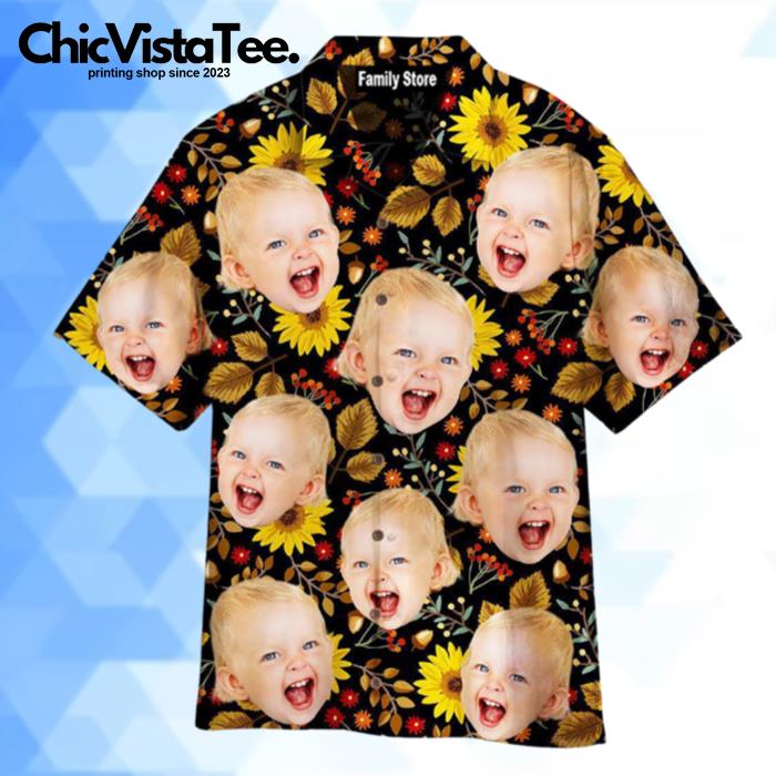 Personalized Funny Face Autumn Sunflowers Thanksgiving Hawaiian Shirt