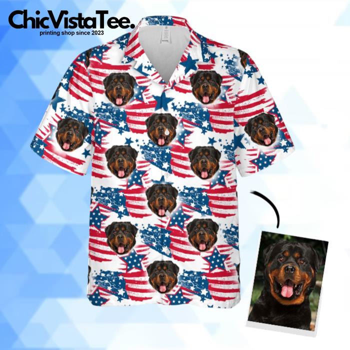 Personalized Gift For Pet Lovers Red & Blue Leaves Pattern Hawaiian Shirt