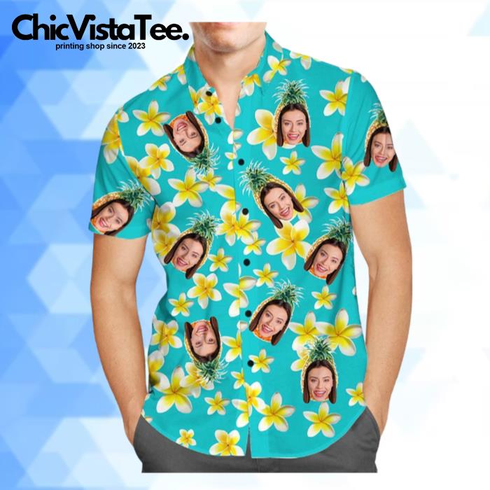 Personalized Pineapple and Flower Hawaiian Shirt