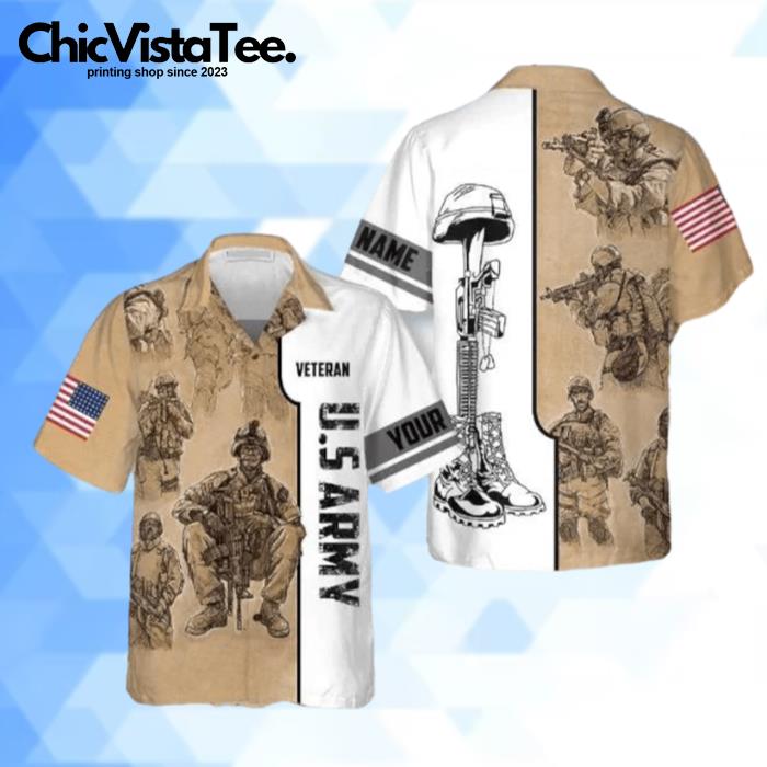 Personalized US Army Veteran Vintage Hawaiian Shirt