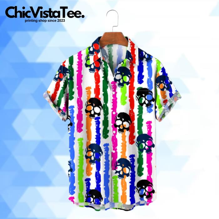 Rainbow Stripes Skulls Hawaiian Shirt