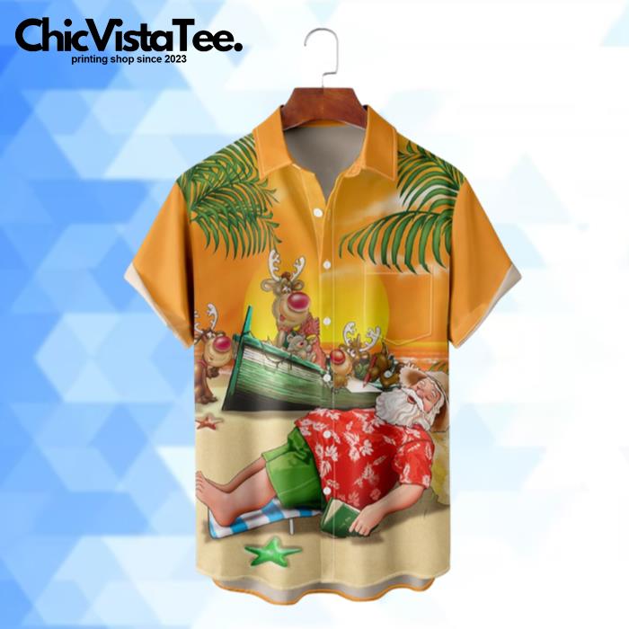 Retro Christmas Santa Claus And Elk Hawaiian Shirt
