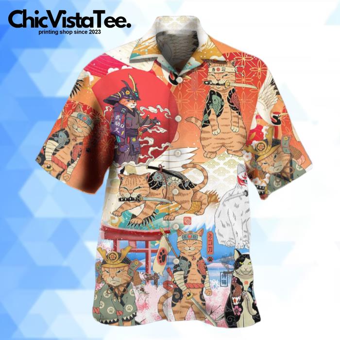 Samurai Cat Funny Art Japanese Hawaiian Shirt