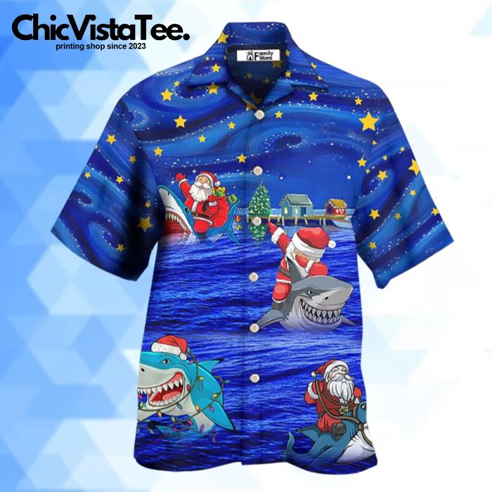 Shark Funny With Santa Amazing Xmas Night Star Hawaiian Shirt