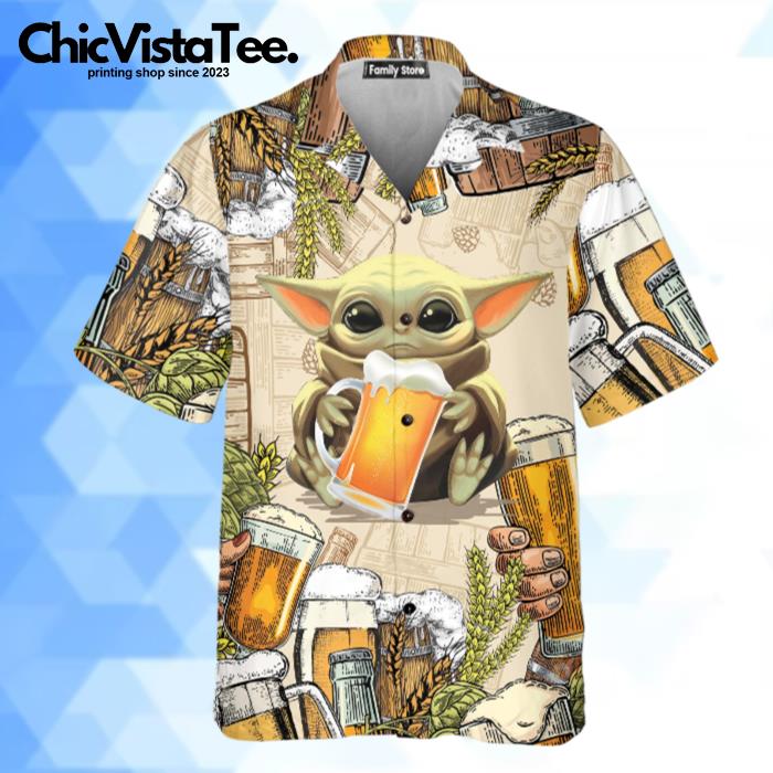 Star Wars Baby Yoda And Beer Wheat Hawaiian Shirt