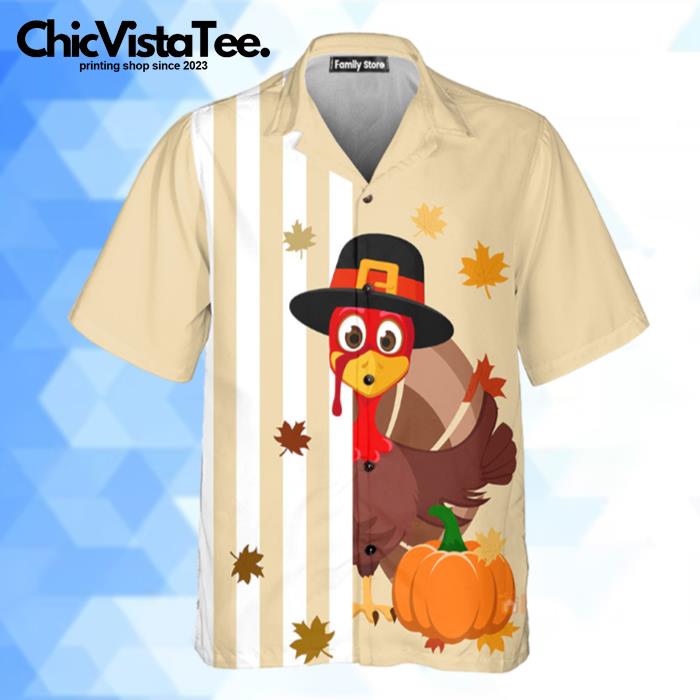 Thanksgiving Turkey Stripe Pattern Pumpkin Beige Hawaiian Shirt