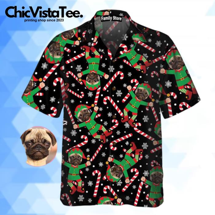 The Pug Elf Custom Hawaiian Shirt
