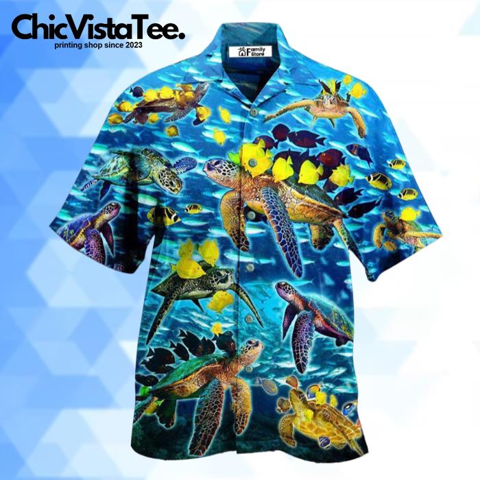 Turtle Go With The Flow Turtles And Fish Blue Ocean Hawaiian Shirt