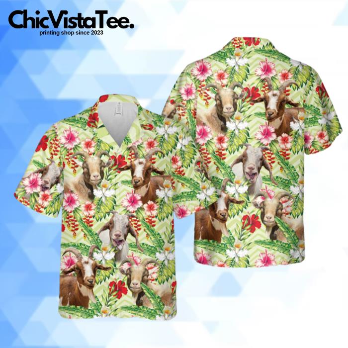 Unique Goat Hibicus Floral 3D Hawaiian Shirt
