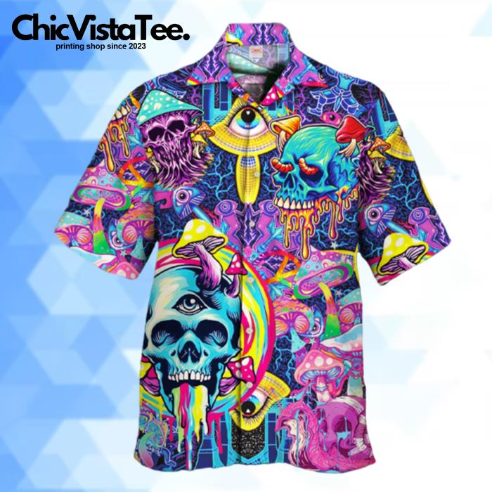 Vaporwave Psychedelic Hippie Skull And Mushrooms Hawaiian Shirt
