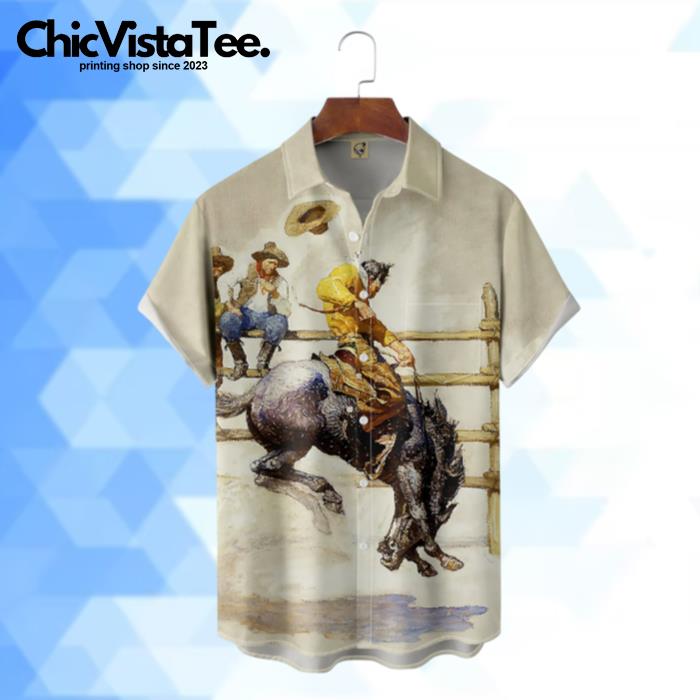 Vintage Cowboy Bullfight Painting Hawaiian Shirt