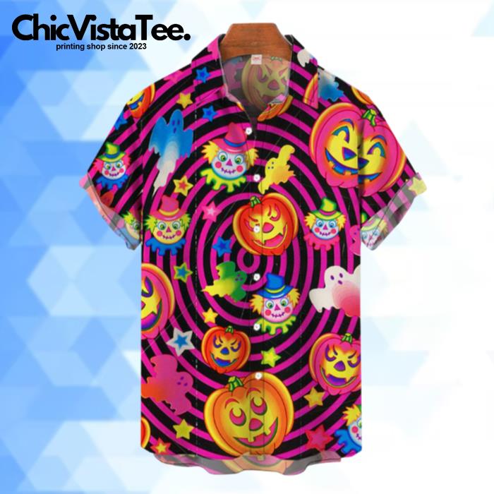 Vintage Halloween Psychedelic Hippie Pumpkins And Clowns Hawaiian Shirt