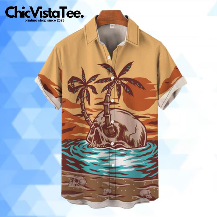 Vintage Skull Parasise Beach Hawaiian Shirt