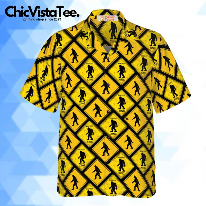 Yellow Square Diamond Pattern Caution Signs Bigfoot Hawaiian Shirt